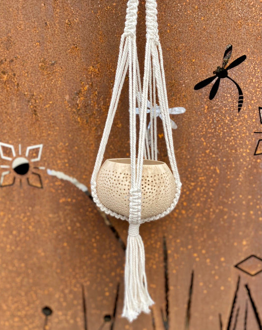 Macrame hanging coconut shell